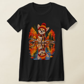 可愛いチワワの秋Tシャツ オータム ドッグラバー Tシャツ