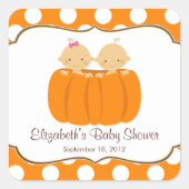 可愛いツインカボチャ赤ちゃんシャワー正方形ステッカー! スクエアシール (正面)