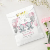 可愛いツインガールエレファントピンクバルーン赤ちゃんシャワー フェイバーバッグ (封をした状態)