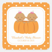 可愛いツインガールカボチャ赤ちゃんシャワー広場ステッカー！ スクエアシール (正面)