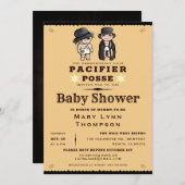 可愛いツインズおしゃぶり西ベビーシャワー 招待状 (正面/裏面)