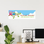 可愛いツインズオームズオンブランチガールボーイ誕生日バナー ポスター (ホームオフィス)