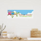 可愛いツインズオームズオンブランチガールボーイ誕生日バナー ポスター (キッチン)