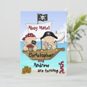 可愛いツインズリトルバッカニエ～海賊1歳の誕生日 招待状 (スタンド正面)