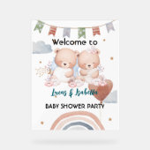 可愛いツインベアーバルーンベビーシャワーパーティー アクリルサイン (正面)