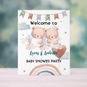 可愛いツインベアーバルーンベビーシャワーパーティー アクリルサイン (ニュートラル)