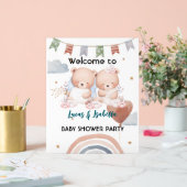 可愛いツインベアーバルーンベビーシャワーパーティー アクリルサイン (ウェディング)