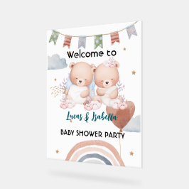 可愛いツインベアーバルーンベビーシャワーパーティー アクリルサイン