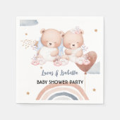 可愛いツインベアーバルーンベビーシャワーパーティー スタンダードカクテルナプキン (正面)