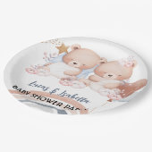 可愛いツインベアーバルーンベビーシャワーパーティー ペーパープレート (アングル)