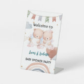 可愛いツインベアーバルーンベビーシャワーパーティー 台座サイン (正面)