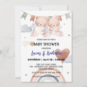 可愛いツインベアーバルーンベビーシャワーパーティー 招待状 (正面)