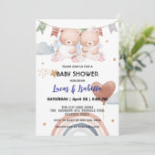 可愛いツインベアーバルーンベビーシャワーパーティー 招待状 (スタンド正面)