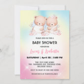 可愛いツインベアーバルーンベビーシャワーパーティー 招待状 (正面)