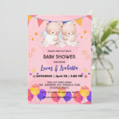 可愛いツインベアーバルーンベビーシャワーパーティー 招待状 (スタンド正面)