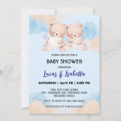 可愛いツインベアーバルーンベビーシャワーパーティー 招待状 (正面)