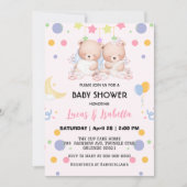 可愛いツインベアーバルーンベビーシャワーパーティー 招待状 (正面)