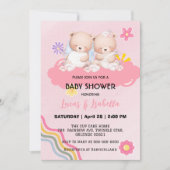 可愛いツインベアーバルーンベビーシャワーパーティー 招待状 (正面)