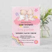 可愛いツインベアーバルーンベビーシャワーパーティー 招待状 (スタンド正面)