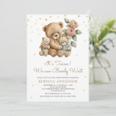 可愛いツインママとベビーテディがベビーベイビーシャワー 招待状 (スタンド正面)