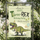 可愛いティレックスの3歳の誕生日パーティーウェルカム ポスター