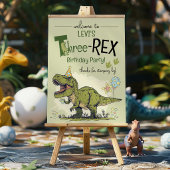 可愛いティレックスの3歳の誕生日パーティーウェルカム ポスター
