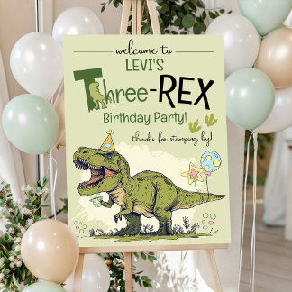 可愛いティレックスの3歳の誕生日パーティーウェルカム ポスター