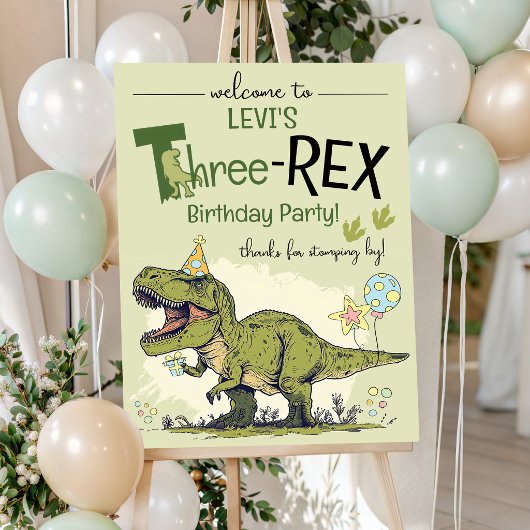可愛いティレックスの3歳の誕生日パーティーウェルカム ポスター