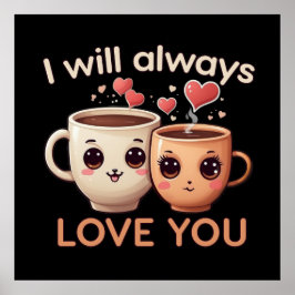 可愛いティーカップカップルいつも好きになるよ ポスター