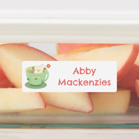 可愛いティーバグのカップアニメパーソナライズされたキャラクター ラベル (貼付)