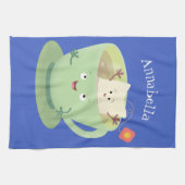 可愛いティーバグのカップ漫画ユーモアキャラクター キッチンタオル (横)