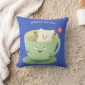 可愛いティーバグのカップ漫画ユーモアキャラクター クッション (ブランケット)