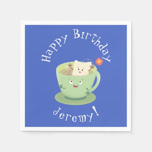 可愛いティーバグのカップ漫画ユーモアキャラクター スタンダードカクテルナプキン (正面)