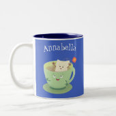 可愛いティーバグのカップ漫画ユーモアキャラクター ツートーンマグカップ (左)