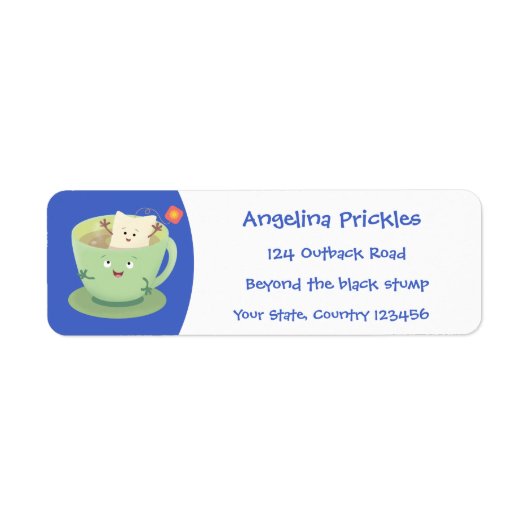 可愛いティーバグのカップ漫画ユーモアキャラクター ラベル (正面)