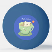 可愛いティーバグのカップ漫画ユーモアキャラクター 卓球ボール (裏面)