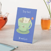 可愛いティーバグのカップ漫画ユーモアキャラクター 台座サイン (インサイチュ)