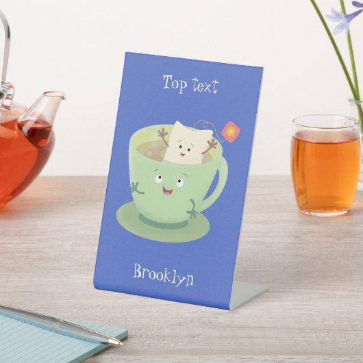 可愛いティーバグのカップ漫画ユーモアキャラクター 台座サイン (インサイチュ)