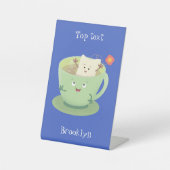 可愛いティーバグのカップ漫画ユーモアキャラクター 台座サイン (正面)