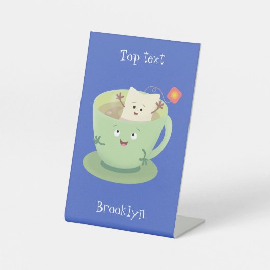 可愛いティーバグのカップ漫画ユーモアキャラクター 台座サイン (正面)