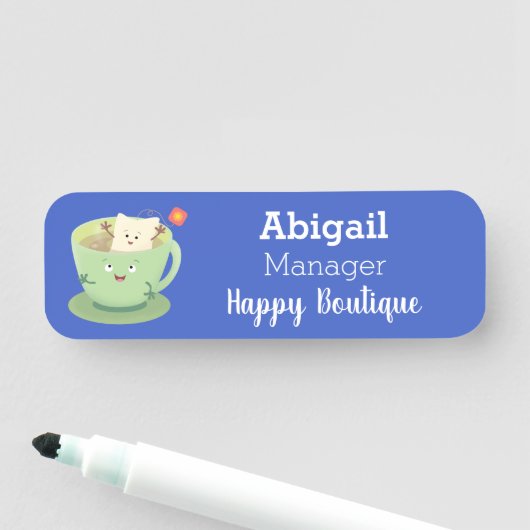 可愛いティーバグのカップ漫画ユーモアキャラクター 名札 (インサイチュ)