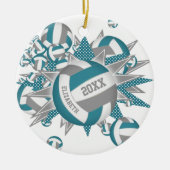 可愛いティール(緑がかった色)グレーバレーボール吹き出し女の子スポーツ セラミックオーナメント (正面)