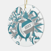 可愛いティール(緑がかった色)グレーバレーボール吹き出し女の子スポーツ セラミックオーナメント (左)