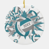 可愛いティール(緑がかった色)グレーバレーボール吹き出し女の子スポーツ セラミックオーナメント (裏面)