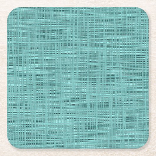 可愛いティール(緑がかった色)ターコイズグリーンフェイクジュート生地パターン スクエアペーパーコースター (正面)
