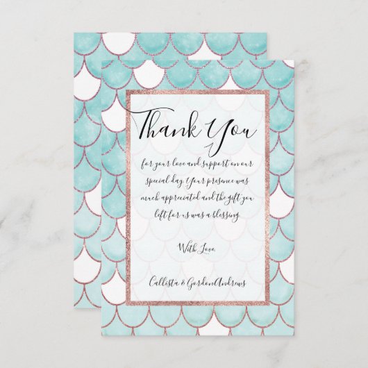 可愛いティール（緑がかった色）ピンクグリッターウォーターカラーマーメイドはかりで測 サンキューカード (正面/裏面)
