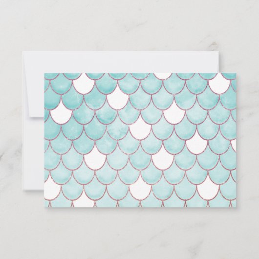 可愛いティール(緑がかった色)ピンクグリッターウォーターカラーマーメイドはかりで測 セーブザデート (裏面)