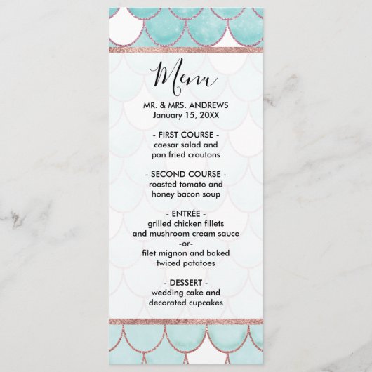 可愛いティール（緑がかった色）ピンクグリッターウォーターカラーマーメイドはかりで測 メニュー (正面)