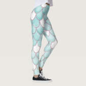 可愛いティール(緑がかった色)ピンクグリッターウォーターカラーマーメイドはかりで測 レギンス (右)