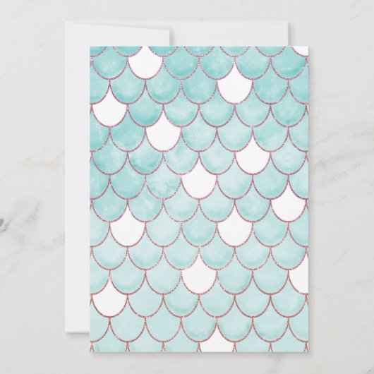 可愛いティール（緑がかった色）ピンクグリッターウォーターカラーマーメイドはかりで測 招待状 (裏面)